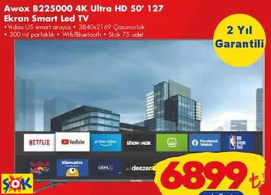 AWOX B225000 4K ULTRA HD 50' 127 EKRAN SMART LED TV / AKILLI TELEVİZYON